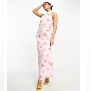 NWT High Neck open back satin halter maxi dress. Never been worn